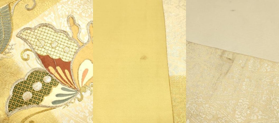 平和屋着物●アンティーク 大正ロマン 九寸名古屋帯 総刺繍 駒刺繍 舞蝶文 金銀糸 正絹 逸品 CAAR1475hy