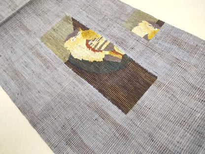 平和屋着物●八寸名古屋帯 紬地 フクロウ 金糸 正絹 逸品 CAAR1480hy