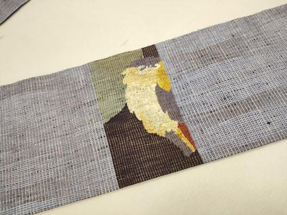平和屋着物●八寸名古屋帯 紬地 フクロウ 金糸 正絹 逸品 CAAR1480hy