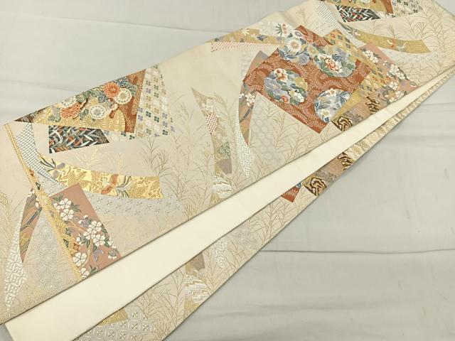 平和屋着物◎六通柄袋帯 唐織 色紙花鳥文 金銀糸 正絹 逸品 CAAR1645nb
