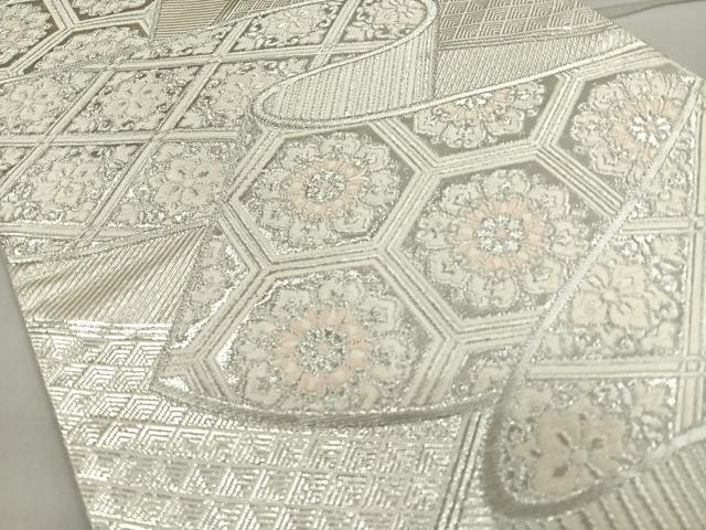 平和屋着物◎六通柄袋帯 唐織 流水正倉院花文 銀糸 正絹 逸品 CAAR1646nb