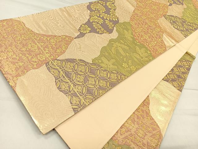 平和屋着物◎六通柄袋帯 道長吉祥花文 金糸 正絹 逸品 CAAR1650nb