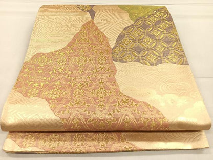 平和屋着物◎六通柄袋帯 道長吉祥花文 金糸 正絹 逸品 CAAR1650nb
