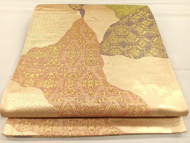 平和屋着物◎六通柄袋帯 道長吉祥花文 金糸 正絹 逸品 CAAR1650nb