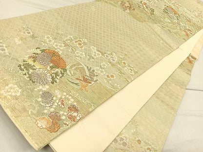 平和屋着物◎六通柄袋帯 花丸文 金糸 引箔 正絹 逸品 CAAR1651nb