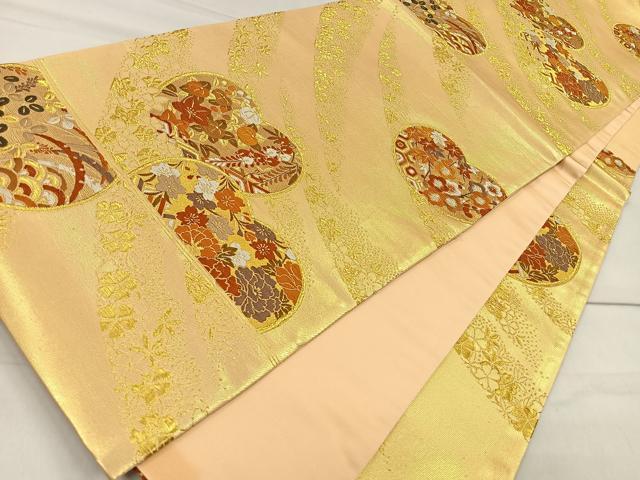 平和屋着物◎六通柄袋帯 唐織 吉祥花文 金糸 正絹 逸品 CAAR1653nb