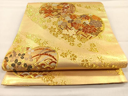 平和屋着物◎六通柄袋帯 唐織 吉祥花文 金糸 正絹 逸品 CAAR1653nb