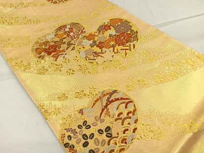 平和屋着物◎六通柄袋帯 唐織 吉祥花文 金糸 正絹 逸品 CAAR1653nb