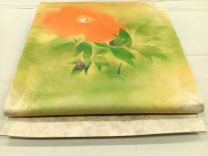 平和屋着物◎太鼓柄袋帯 手描き 草花文 金銀彩 引箔 正絹 逸品 CAAR1656nb