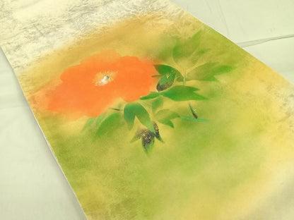 平和屋着物◎太鼓柄袋帯 手描き 草花文 金銀彩 引箔 正絹 逸品 CAAR1656nb