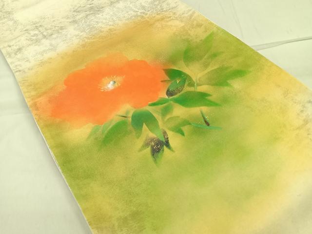 平和屋着物◎太鼓柄袋帯 手描き 草花文 金銀彩 引箔 正絹 逸品 CAAR1656nb