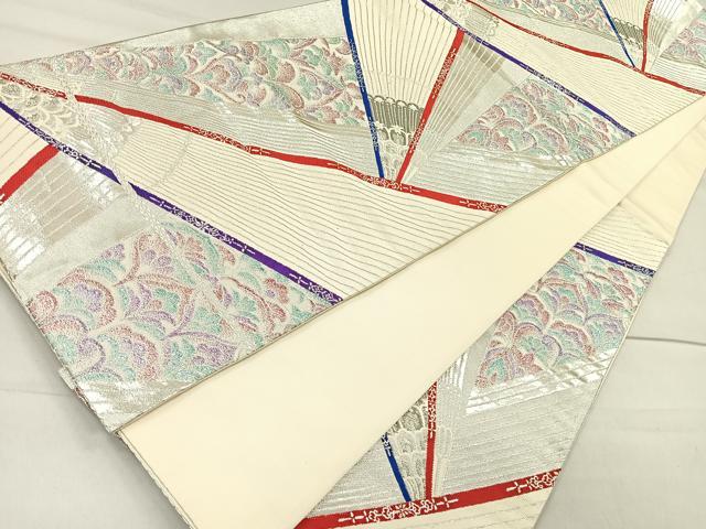 平和屋着物◎六通柄袋帯 孔雀羽更紗花文 銀糸 正絹 逸品 CAAR1667nb