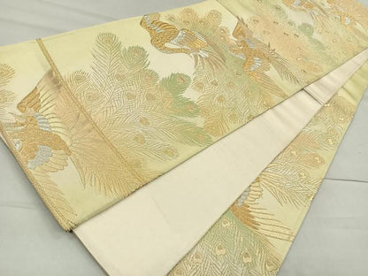 平和屋着物◎六通柄袋帯 孔雀文 金銀糸 正絹 逸品 CAAR1674nb