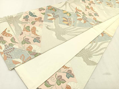 平和屋着物◎六通柄袋帯 唐織 裂取り花鳥文 銀糸 正絹 逸品 CAAR1685nb