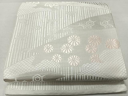 平和屋着物◎六通柄袋帯 唐織 草花吉祥文 銀糸 正絹 逸品 CAAR1739nb