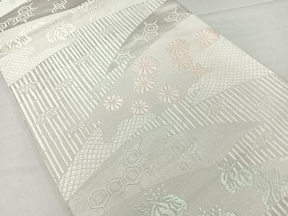 平和屋着物◎六通柄袋帯 唐織 草花吉祥文 銀糸 正絹 逸品 CAAR1739nb