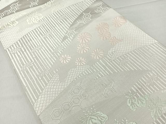 平和屋着物◎六通柄袋帯 唐織 草花吉祥文 銀糸 正絹 逸品 CAAR1739nb