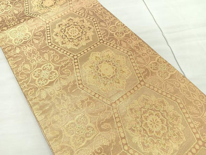 平和屋着物◎六通柄袋帯　正倉院花文　金糸　正絹　逸品　CAAR1751nb
