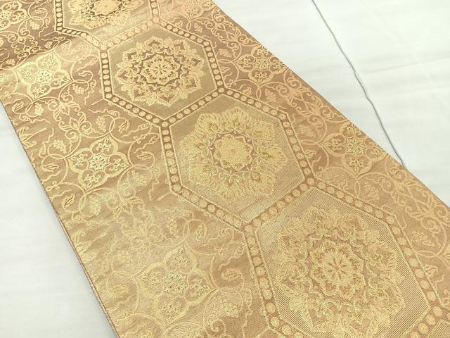 平和屋着物◎六通柄袋帯　正倉院花文　金糸　正絹　逸品　CAAR1751nb
