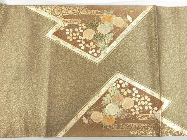 平和屋着物◎太鼓柄袋帯 草花文 金彩 正絹 逸品 CAAR1774nb