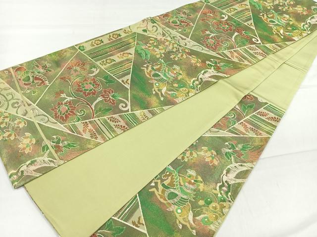 平和屋着物◎六通柄袋帯　切嵌狩猟更紗花唐草文　引箔　正絹　逸品　CAAR1782nb