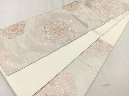 平和屋着物◎六通柄袋帯 唐織 正倉院花文 銀糸 正絹 逸品 CAAR1802nb