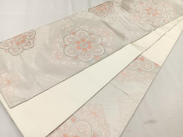 平和屋着物◎六通柄袋帯 唐織 正倉院花文 銀糸 正絹 逸品 CAAR1802nb