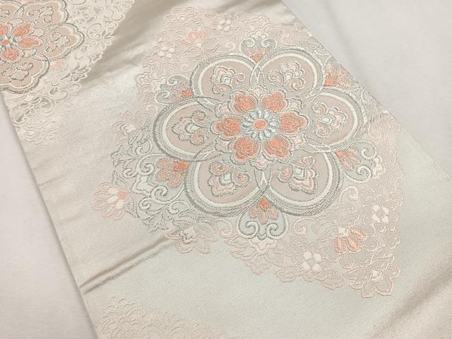 平和屋着物◎六通柄袋帯 唐織 正倉院花文 銀糸 正絹 逸品 CAAR1802nb