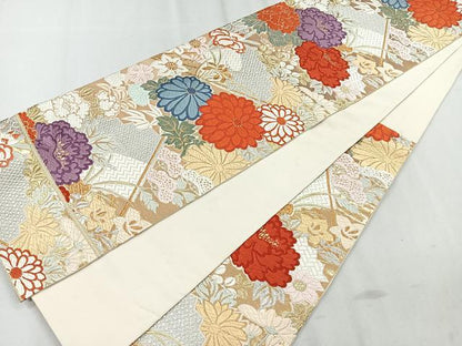 平和屋着物◎六通柄袋帯 唐織 草花文 金銀糸 正絹 逸品 CAAR1804nb