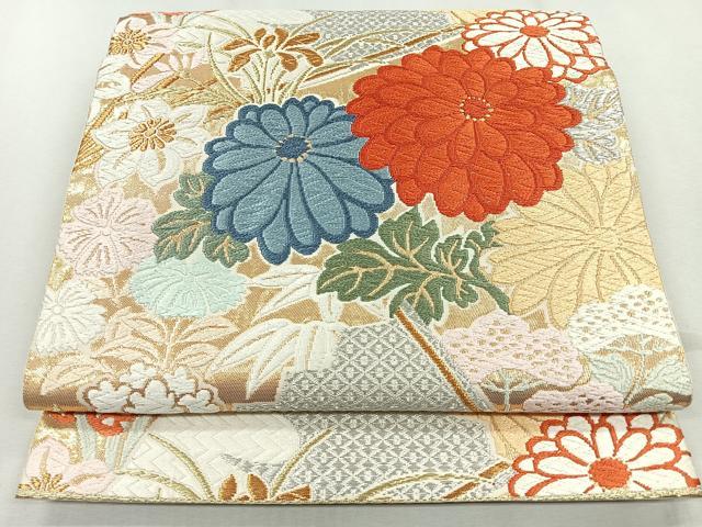 平和屋着物◎六通柄袋帯 唐織 草花文 金銀糸 正絹 逸品 CAAR1804nb
