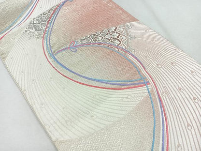 平和屋着物◎六通柄袋帯 唐織 孔雀羽文 プラチナ二重箔 正絹 逸品 CAAR1807nb