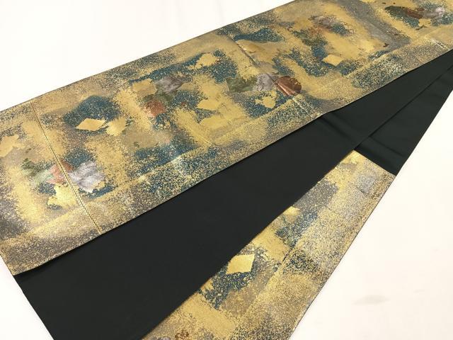 平和屋着物◎六通柄袋帯 霞文 黒地 引箔 正絹 逸品 CAAR1811nb