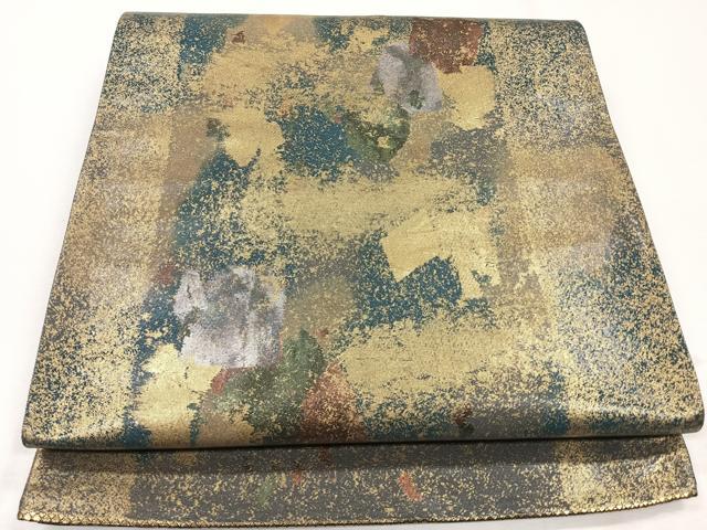 平和屋着物◎六通柄袋帯 霞文 黒地 引箔 正絹 逸品 CAAR1811nb