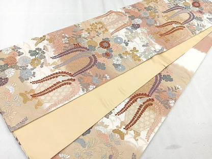 平和屋着物◎六通柄袋帯　唐織　花籠文　金糸　正絹　逸品　CAAR1814nb