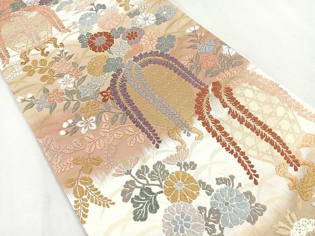 平和屋着物◎六通柄袋帯　唐織　花籠文　金糸　正絹　逸品　CAAR1814nb