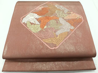 平和屋着物◎太鼓柄袋帯 総刺繍 鶴菱文 金糸 引箔 正絹 逸品 CAAR1840nb