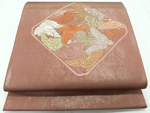 平和屋着物◎太鼓柄袋帯 総刺繍 鶴菱文 金糸 引箔 正絹 逸品 CAAR1840nb