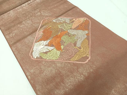 平和屋着物◎太鼓柄袋帯 総刺繍 鶴菱文 金糸 引箔 正絹 逸品 CAAR1840nb