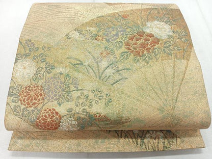 平和屋着物◎佐賀錦 六通柄袋帯 扇面花文 金糸 正絹 逸品 CAAR1842nb