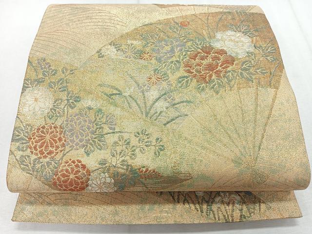 平和屋着物◎佐賀錦 六通柄袋帯 扇面花文 金糸 正絹 逸品 CAAR1842nb