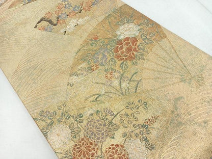 平和屋着物◎佐賀錦 六通柄袋帯 扇面花文 金糸 正絹 逸品 CAAR1842nb