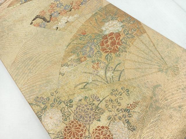 平和屋着物◎佐賀錦 六通柄袋帯 扇面花文 金糸 正絹 逸品 CAAR1842nb