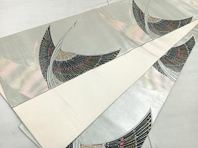 平和屋着物◎六通柄袋帯 飛鶴文 金銀糸 正絹 逸品 CAAR1882nb