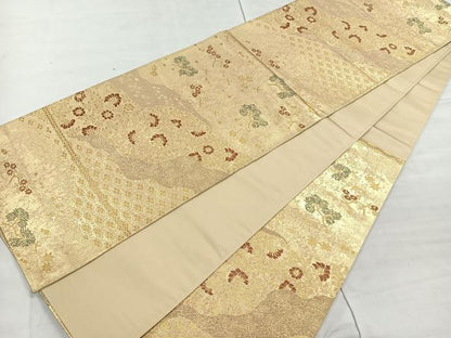 平和屋着物◎六通柄袋帯 道長草花文 金糸 正絹 逸品 CAAR1885nb