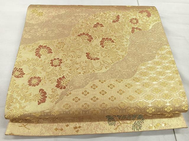 平和屋着物◎六通柄袋帯 道長草花文 金糸 正絹 逸品 CAAR1885nb