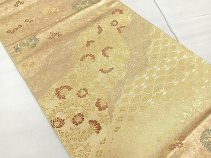平和屋着物◎六通柄袋帯 道長草花文 金糸 正絹 逸品 CAAR1885nb