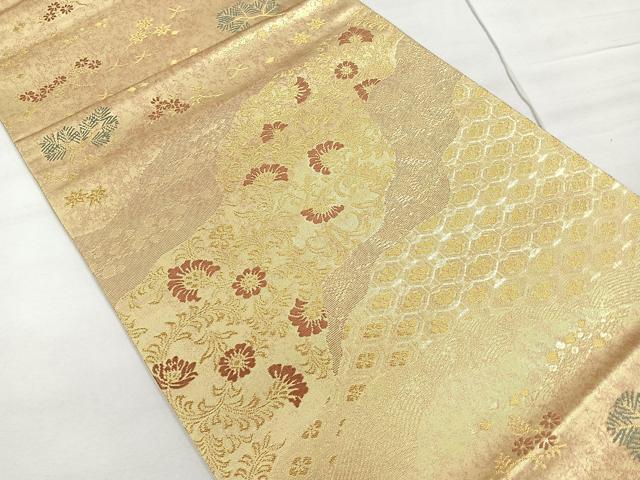 平和屋着物◎六通柄袋帯 道長草花文 金糸 正絹 逸品 CAAR1885nb