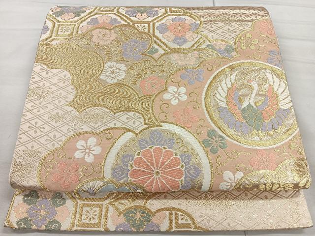 平和屋着物◎六通柄袋帯 唐織 雲取り花鳥文 金糸 正絹 逸品 CAAR1895nb
