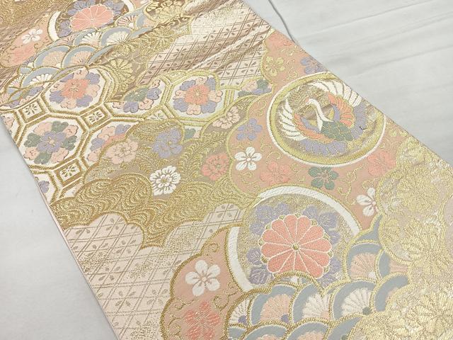 平和屋着物◎六通柄袋帯 唐織 雲取り花鳥文 金糸 正絹 逸品 CAAR1895nb