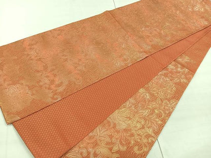 平和屋着物◎六通柄袋帯　櫛織　更紗花鳥文　金糸　正絹　逸品　CAAR1899nb